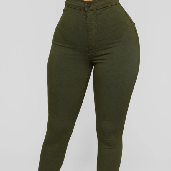 Sneak Peak High Rise Jeans - Olive Green
